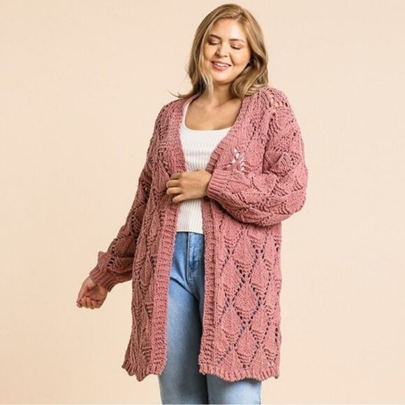 PLUS SIZE KNIT LONG SLEEVE CARDIGAN SIZES XL 12-14 1X 14-16 - Picture 2 of 7